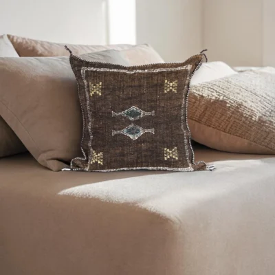 Midnight Brown Moroccan Sabra Silk Pillow Cover – Tazenakht Desert Diamond | 18×18 in