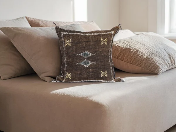 Midnight Brown Moroccan Sabra Silk Pillow Cover – Tazenakht Desert Diamond | 18×18 in