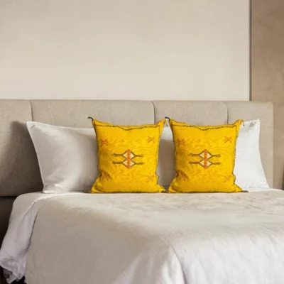 Saffron Yellow Moroccan Sabra Silk Pillow Cover – Tazenakht Sun Medallion | 18×18 in