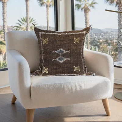 Midnight Brown Moroccan Sabra Silk Pillow Cover – Tazenakht Desert Diamond | 18×18 in