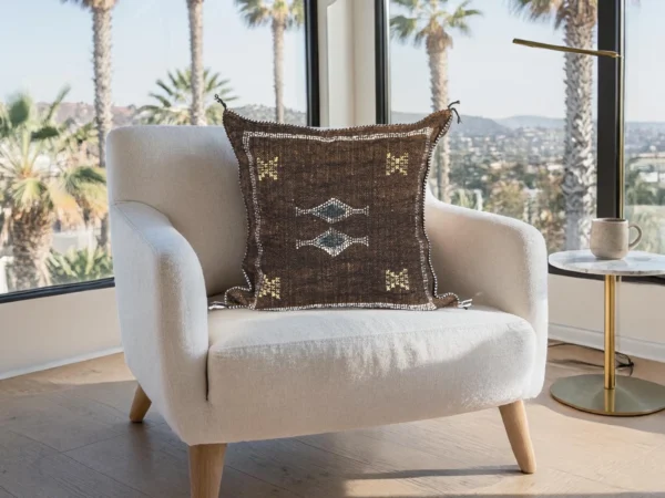 Midnight Brown Moroccan Sabra Silk Pillow Cover – Tazenakht Desert Diamond | 18×18 in