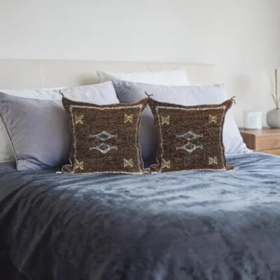 Midnight Brown Moroccan Sabra Silk Pillow Cover – Tazenakht Desert Diamond | 18×18 in