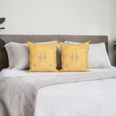 Yellow Moroccan Sabra Silk Pillow Cover 17×17 | Handwoven