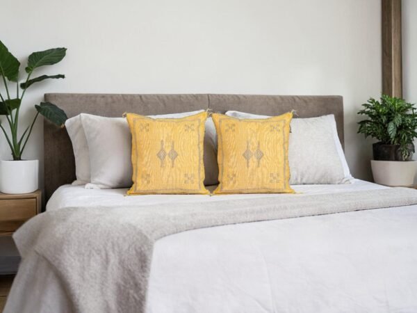 Yellow Moroccan Sabra Silk Pillow Cover 17×17 | Handwoven