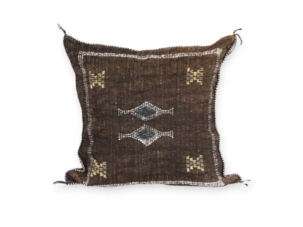 Midnight Brown Moroccan Sabra Silk Pillow Cover – Tazenakht Desert Diamond | 18×18 in
