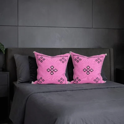 Pink Moroccan Sabra Silk Pillow Cover – Bubblegum | 18×18 | Handwoven