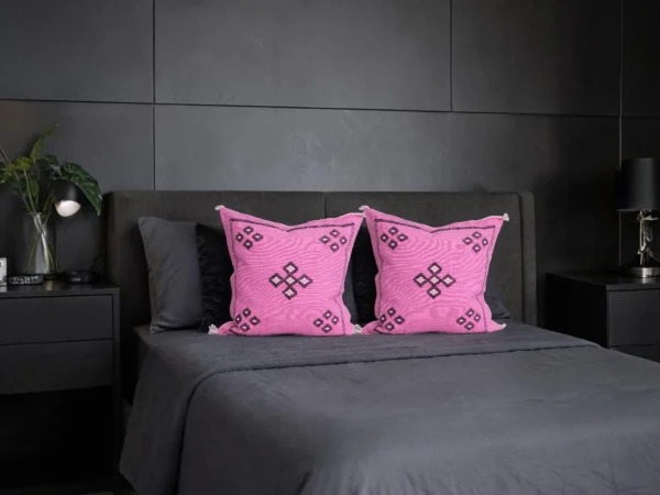 Pink Moroccan Sabra Silk Pillow Cover – Bubblegum | 18×18 | Handwoven