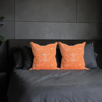 Sunset Orange Moroccan Sabra Silk Pillow Cover – Tazenakht Sun Medallion | 19×18 | Handwoven