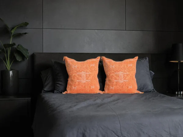 Sunset Orange Moroccan Sabra Silk Pillow Cover – Tazenakht Sun Medallion | 19×18 | Handwoven
