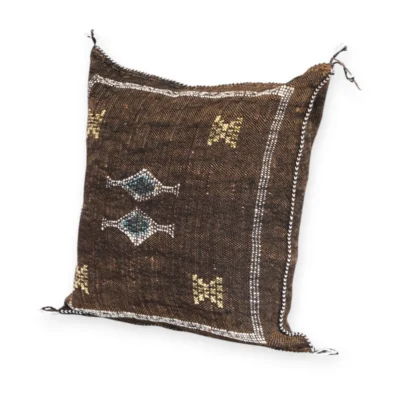 Midnight Brown Moroccan Sabra Silk Pillow Cover – Tazenakht Desert Diamond | 18×18 in