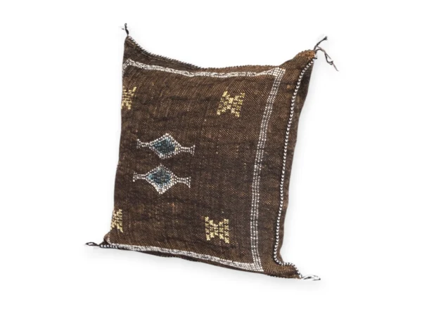 Midnight Brown Moroccan Sabra Silk Pillow Cover – Tazenakht Desert Diamond | 18×18 in