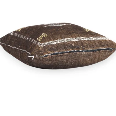 Midnight Brown Moroccan Sabra Silk Pillow Cover – Tazenakht Desert Diamond | 18×18 in