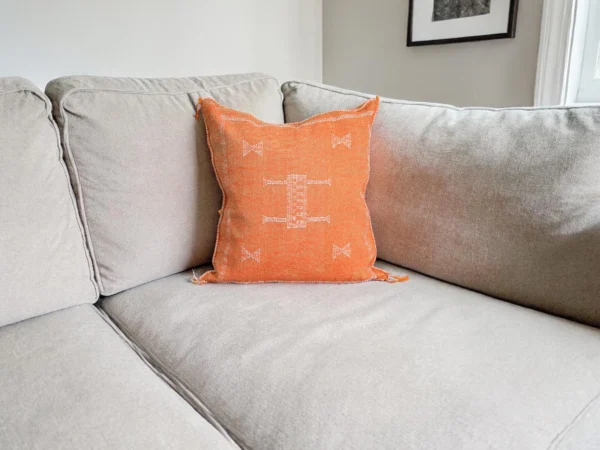 Sunset Orange Moroccan Sabra Silk Pillow Cover – Tazenakht Sun Medallion | 19×18 | Handwoven
