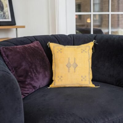 Yellow Moroccan Sabra Silk Pillow Cover 17×17 | Handwoven