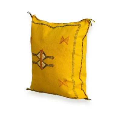 Saffron Yellow Moroccan Sabra Silk Pillow Cover – Tazenakht Sun Medallion | 18×18 in