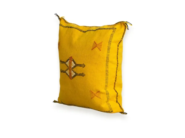 Saffron Yellow Moroccan Sabra Silk Pillow Cover – Tazenakht Sun Medallion | 18×18 in