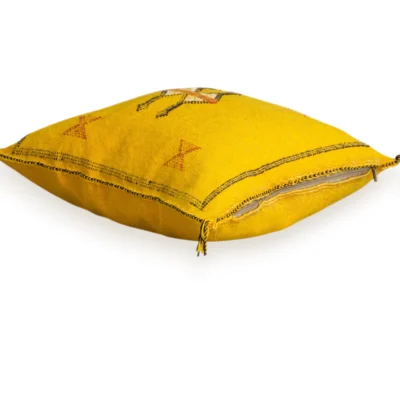 Saffron Yellow Moroccan Sabra Silk Pillow Cover – Tazenakht Sun Medallion | 18×18 in