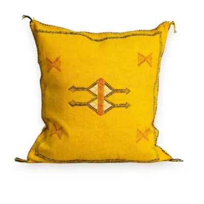 Saffron Yellow Moroccan Sabra Silk Pillow Cover – Tazenakht Sun Medallion | 18×18 in