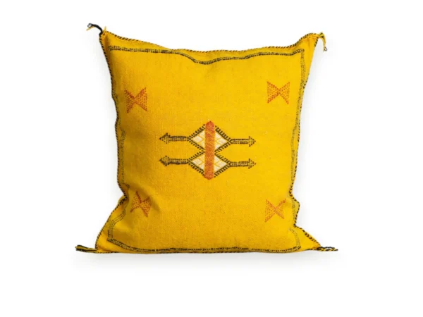 Saffron Yellow Moroccan Sabra Silk Pillow Cover – Tazenakht Sun Medallion | 18×18 in