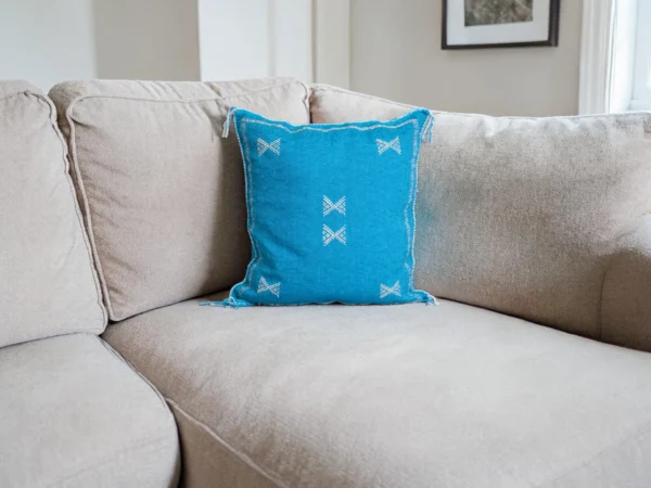 Azure Blue Moroccan Sabra Silk Pillow Cover – Tazenakht Stars | 19×18 | Handwoven