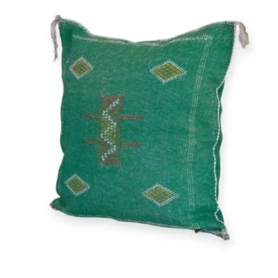 Emerald Green Moroccan Sabra Silk Pillow Cover – Tazenakht Sun Medallion | 20×20 | Handwoven