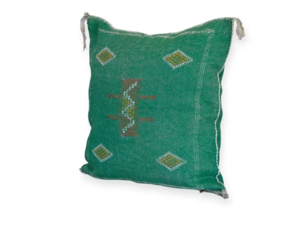Emerald Green Moroccan Sabra Silk Pillow Cover – Tazenakht Sun Medallion | 20×20 | Handwoven