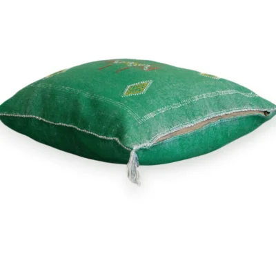 Emerald Green Moroccan Sabra Silk Pillow Cover – Tazenakht Sun Medallion | 20×20 | Handwoven