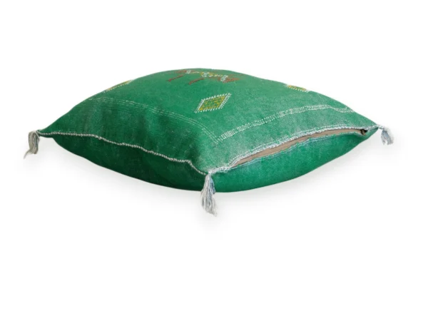 Emerald Green Moroccan Sabra Silk Pillow Cover – Tazenakht Sun Medallion | 20×20 | Handwoven