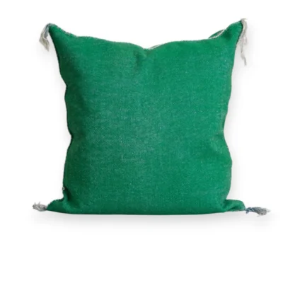 Emerald Green Moroccan Sabra Silk Pillow Cover – Tazenakht Sun Medallion | 20×20 | Handwoven