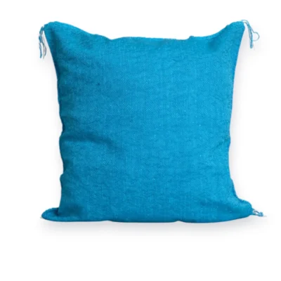 Azure Blue Moroccan Sabra Silk Pillow Cover – Tazenakht Stars | 19×18 | Handwoven