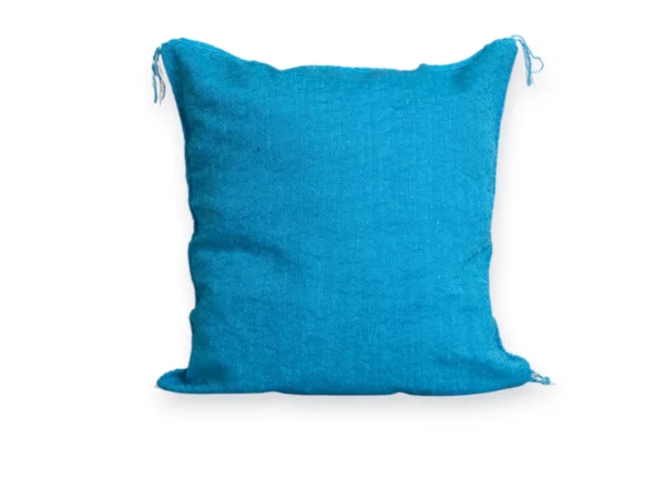 Azure Blue Moroccan Sabra Silk Pillow Cover – Tazenakht Stars | 19×18 | Handwoven