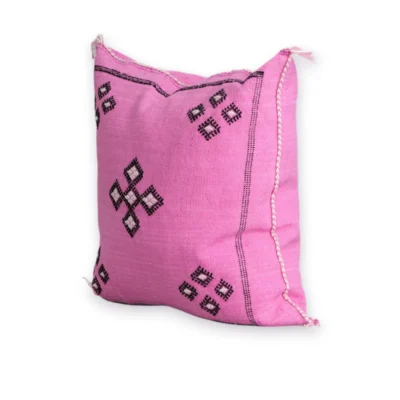 Pink Moroccan Sabra Silk Pillow Cover – Bubblegum | 18×18 | Handwoven