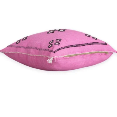 Pink Moroccan Sabra Silk Pillow Cover – Bubblegum | 18×18 | Handwoven