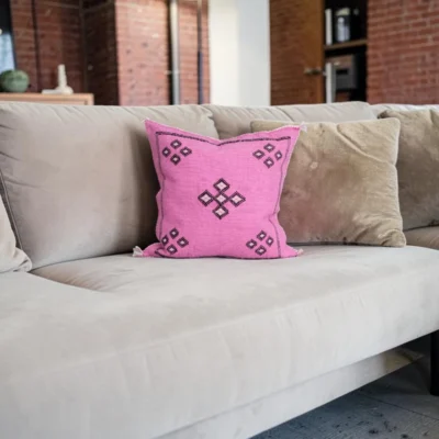 Pink Moroccan Sabra Silk Pillow Cover – Bubblegum | 18×18 | Handwoven