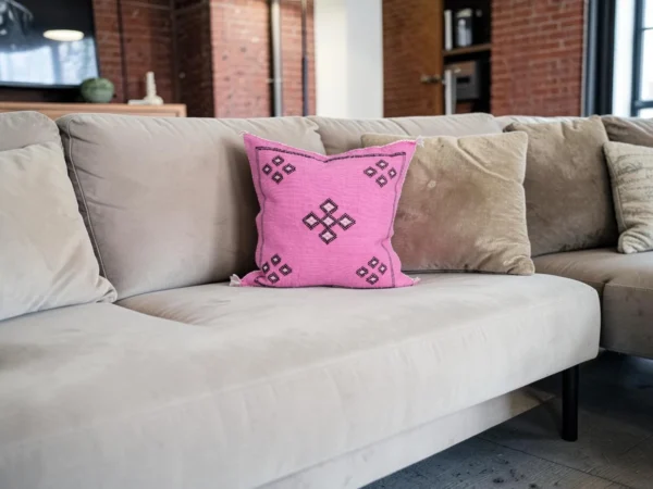 Pink Moroccan Sabra Silk Pillow Cover – Bubblegum | 18×18 | Handwoven