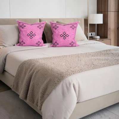 Pink Moroccan Sabra Silk Pillow Cover – Bubblegum | 18×18 | Handwoven