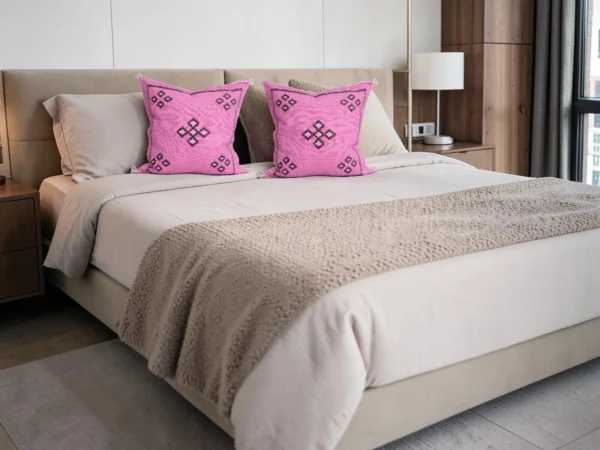 Pink Moroccan Sabra Silk Pillow Cover – Bubblegum | 18×18 | Handwoven