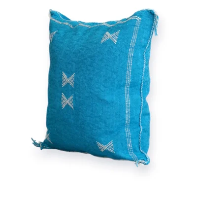 Azure Blue Moroccan Sabra Silk Pillow Cover – Tazenakht Stars | 19×18 | Handwoven