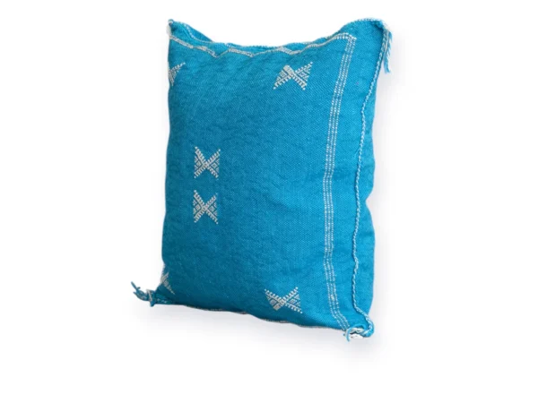 Azure Blue Moroccan Sabra Silk Pillow Cover – Tazenakht Stars | 19×18 | Handwoven