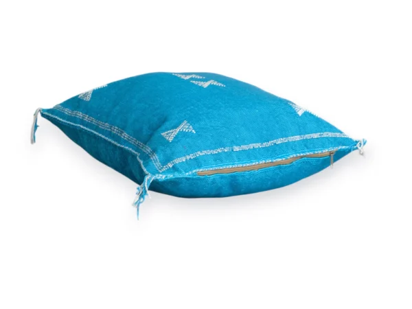 Azure Blue Moroccan Sabra Silk Pillow Cover – Tazenakht Stars | 19×18 | Handwoven