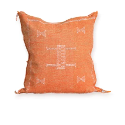 Sunset Orange Moroccan Sabra Silk Pillow Cover – Tazenakht Sun Medallion | 19×18 | Handwoven