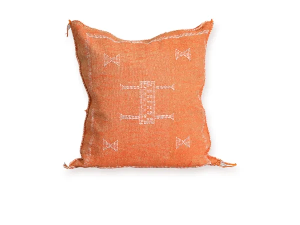 Sunset Orange Moroccan Sabra Silk Pillow Cover – Tazenakht Sun Medallion | 19×18 | Handwoven