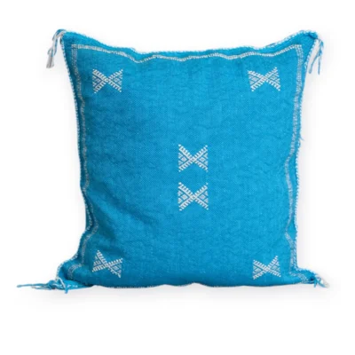 Azure Blue Moroccan Sabra Silk Pillow Cover – Tazenakht Stars | 19×18 | Handwoven