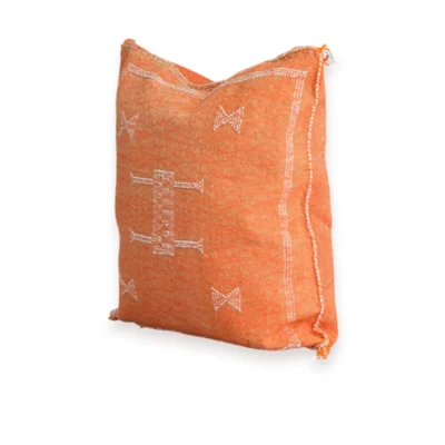 Sunset Orange Moroccan Sabra Silk Pillow Cover – Tazenakht Sun Medallion | 19×18 | Handwoven