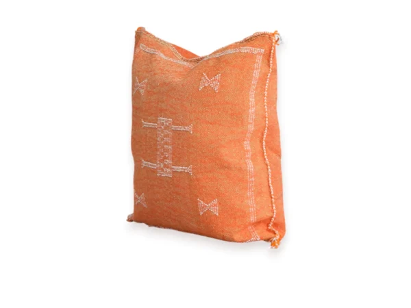 Sunset Orange Moroccan Sabra Silk Pillow Cover – Tazenakht Sun Medallion | 19×18 | Handwoven