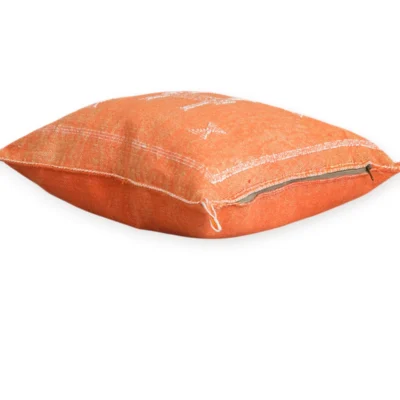 Sunset Orange Moroccan Sabra Silk Pillow Cover – Tazenakht Sun Medallion | 19×18 | Handwoven