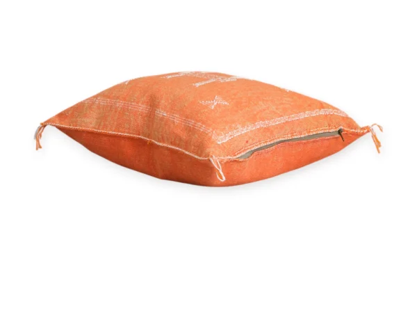 Sunset Orange Moroccan Sabra Silk Pillow Cover – Tazenakht Sun Medallion | 19×18 | Handwoven