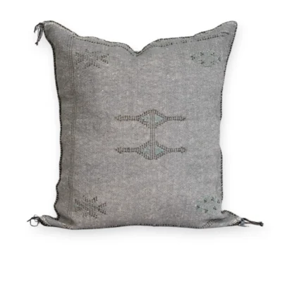 Grey Moroccan sabra silk pillow cover 20×18 with hand-stitched berber diamond motifs