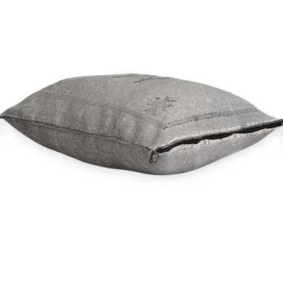 Side angle of handwoven grey Moroccan sabra silk cushion cover 20×18