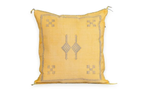 Yellow Moroccan Sabra Silk Pillow Cover 17×17 | Handwoven
